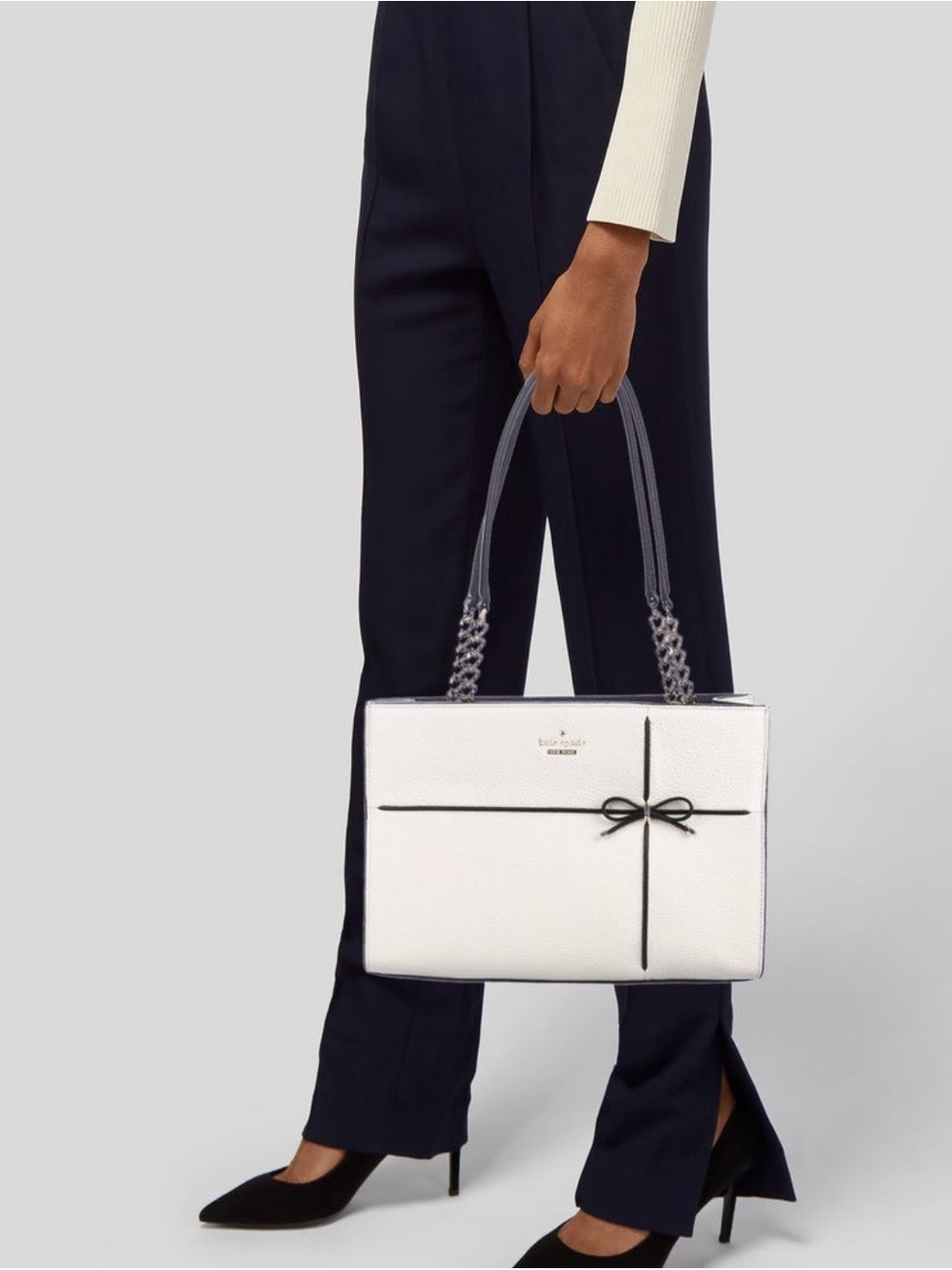 kate spade Cream Shoulder Bag with Black Trim and Bow Detail - Picture 9 of 10